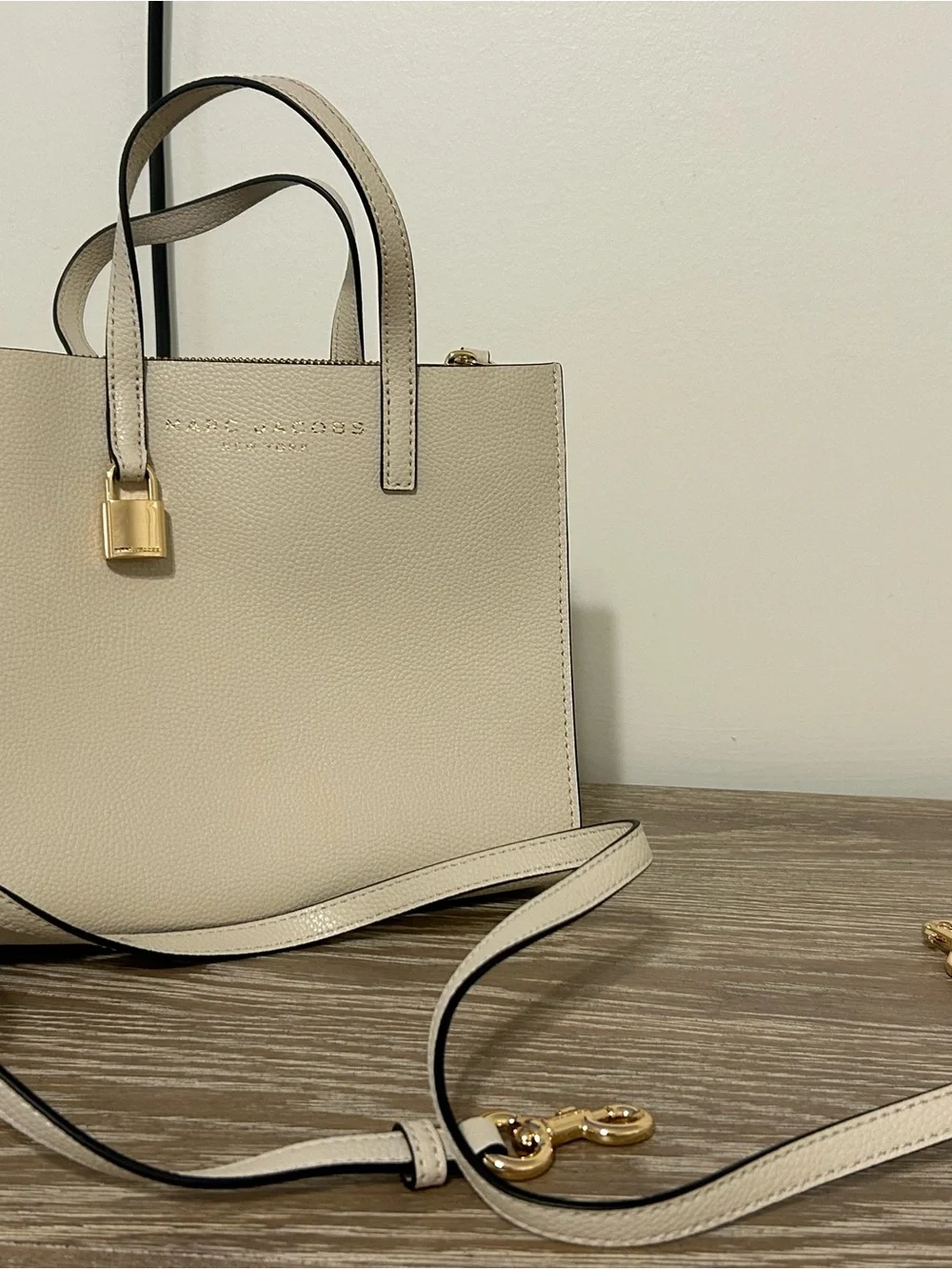 Marc Jacobs Cream Pebbled Leather Tote with Gold Hardware